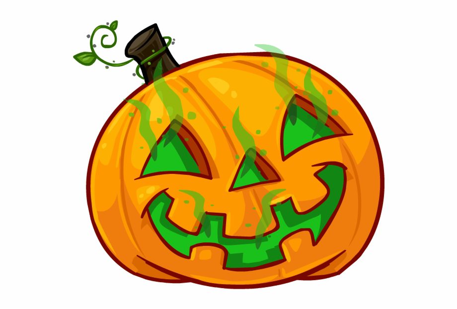 Cartoon image of a pumpkin with green smoke